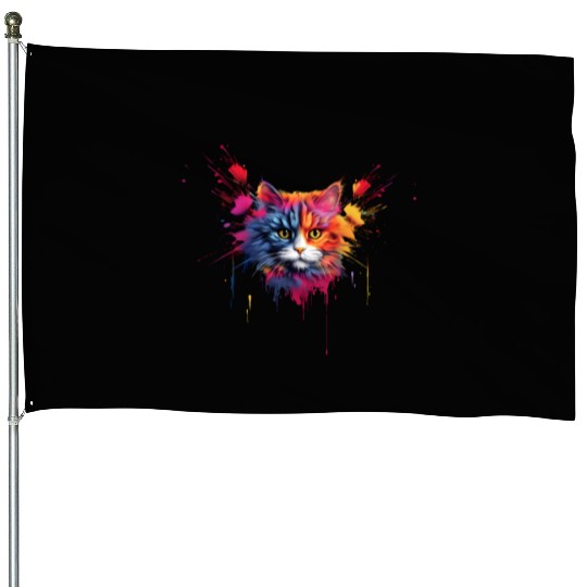 Color Explosion Persian Cat House Flags