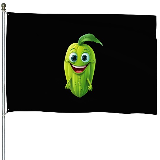 Kawaii Veggie Delight: Cucumber, Green Pumpkin & House Flags