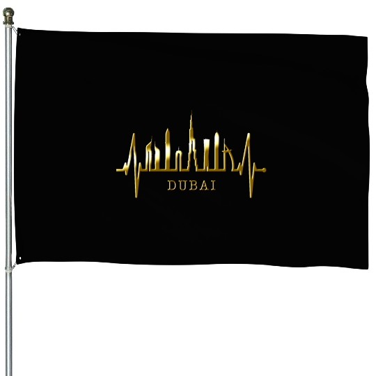 Dubai Skyline Heartbeat Burj Khalifa Silhouette House Flags