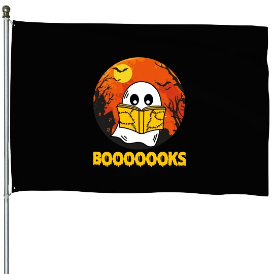 Boooks Ghost Halloween Bookworm Librarian Teacher House Flags