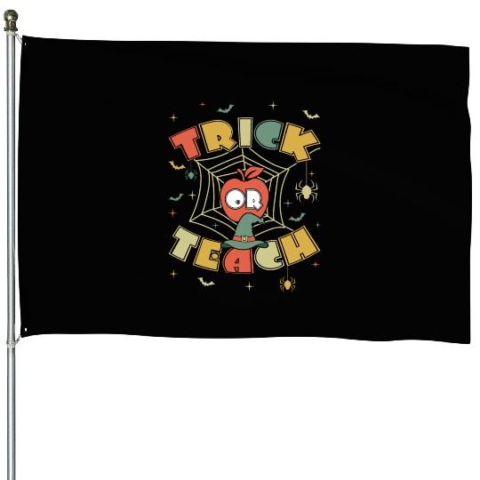 For Teachers Groovy Halloween Retro Vintage Hippie House Flags