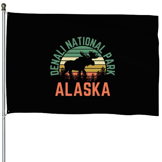 Denali National Park Alaska Moose Hiking Nature House Flags