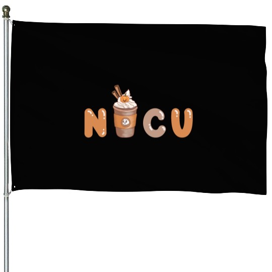 Cute NICU Coffee Halloween design House Flags