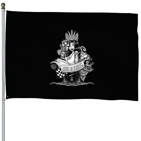 Pin up, Hot rod and Speedometer, black and white House Flags