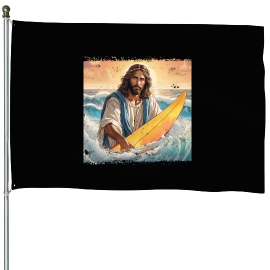 Surfing Jesus House Flags