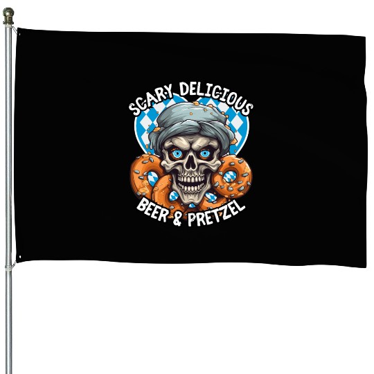 Skull beer and pretzel - Scary delicious House Flags