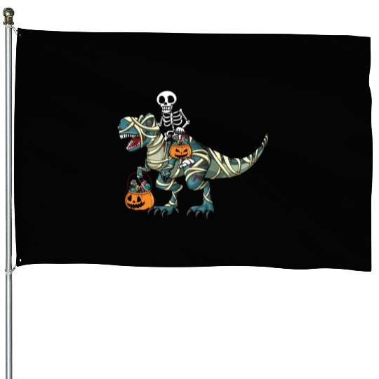 Skeleton Dinosaur Pumpkin Cool Creepy Halloween House Flags