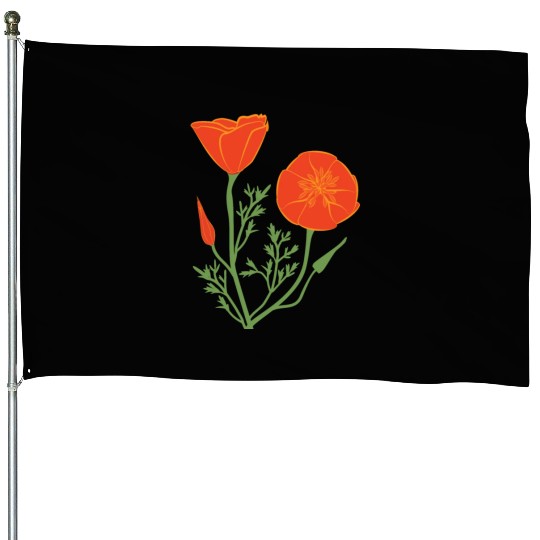 California Poppies on Clear Background House Flags