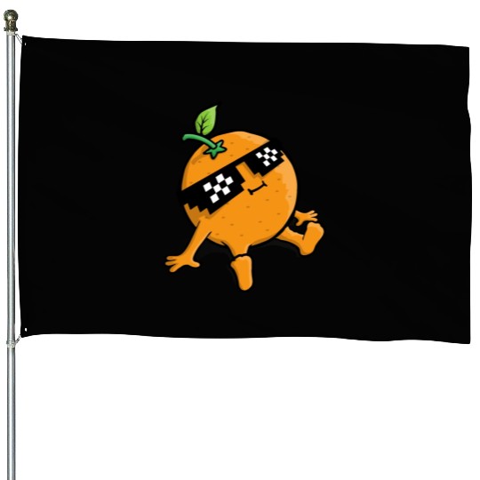 Cool Relaxing Orange Fruit Pixel Sunglasses Face House Flags