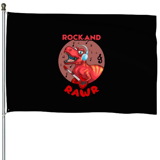 Rock & Rawr Vintage Dinosaur T-Rex Music Japanese House Flags
