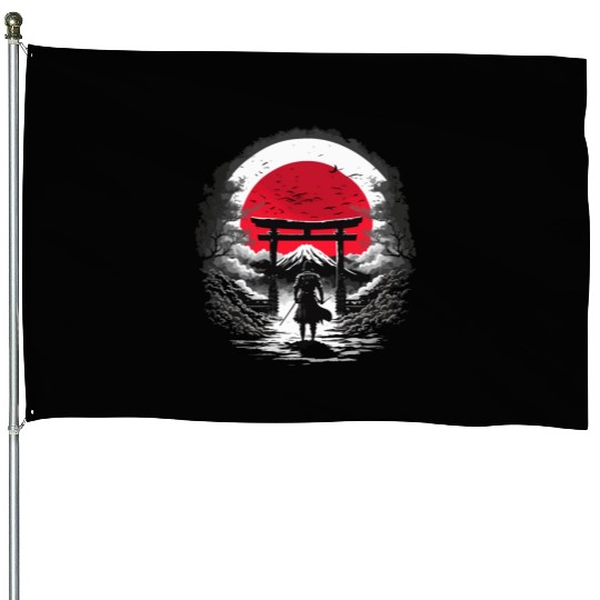 Moonlit Meadow Samurai Illustration House Flags