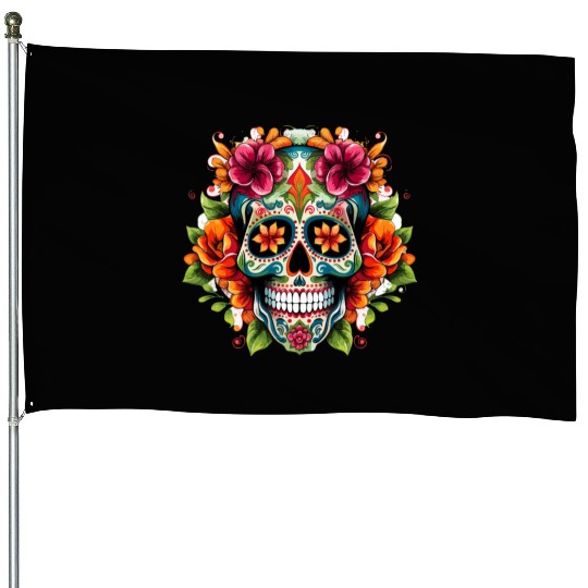 Day of the Dead Iconic Sugar Skull House Flags