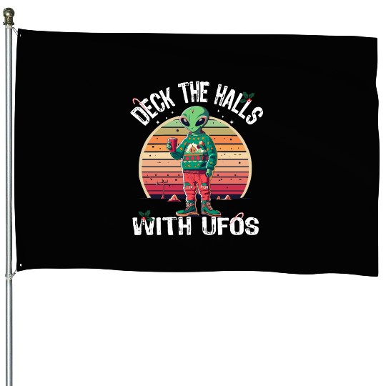 Beam Me Up Santa Claus Alien Christmas Ufo Coffee House Flags
