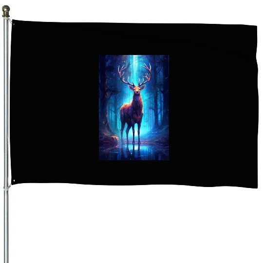 Deer In The Forest Mysterious House Flags