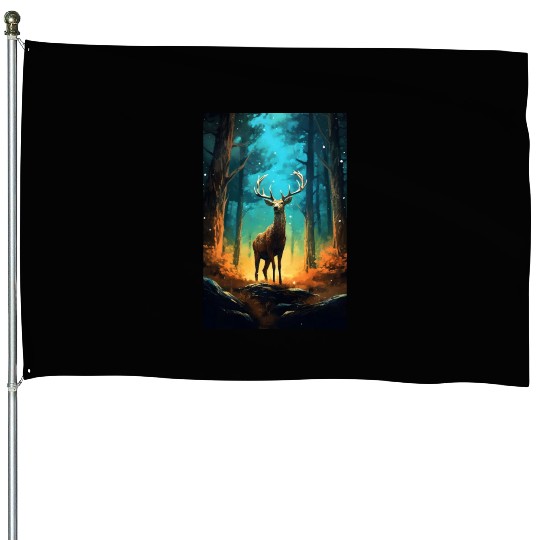 Deer In The Forest Mysterious House Flags