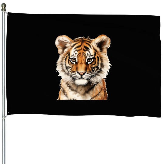 Watercolor Portrait of a Little Tiger House Flags