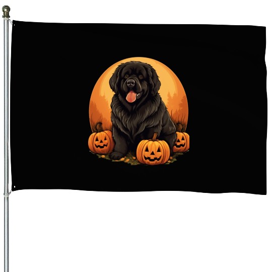 Newfoundland Dog Pumpkin Lazy Halloween Party House Flags