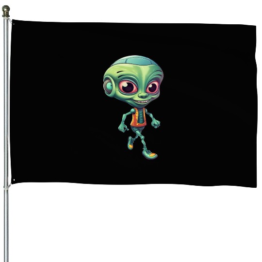 Funny Green Alien: Humorous Space Design House Flags