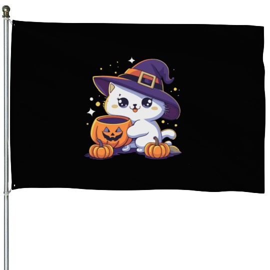 Cute Cat Halloween 3 House Flags