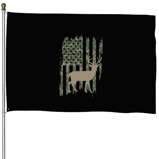Camo American Flag Deer House Flags