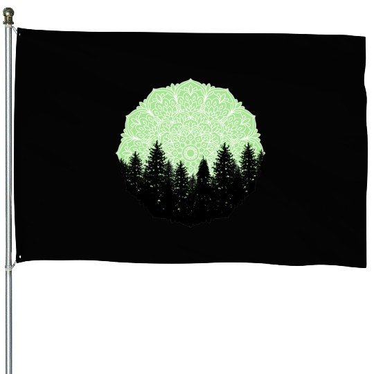 Green Forest Mandala Pacific Northwest House Flags