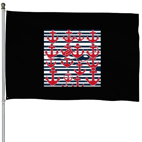 classic nautical horizontal white and navy blue House Flags