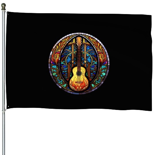 Stained Glass Art - Funny Holy Guitar Design House Flags