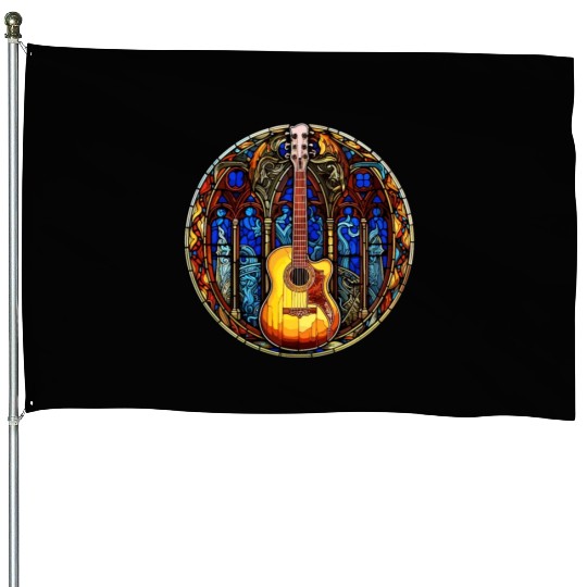 Stained Glass Art - Stylish Colorful Guitar House Flags