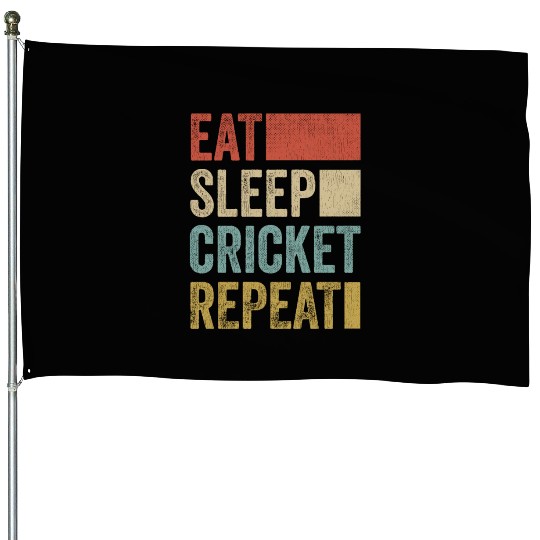 Retro Eat Sleep Cricket Repeat Funny Cricket House Flags