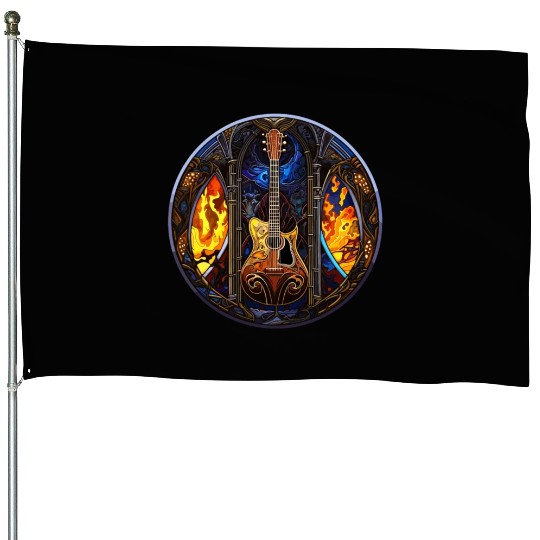 Stained Glass Design - Guitar in Stained Glass Pa House Flags