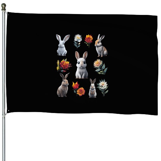 Enchanting Rabbit and Watercolor Floral Collage House Flags
