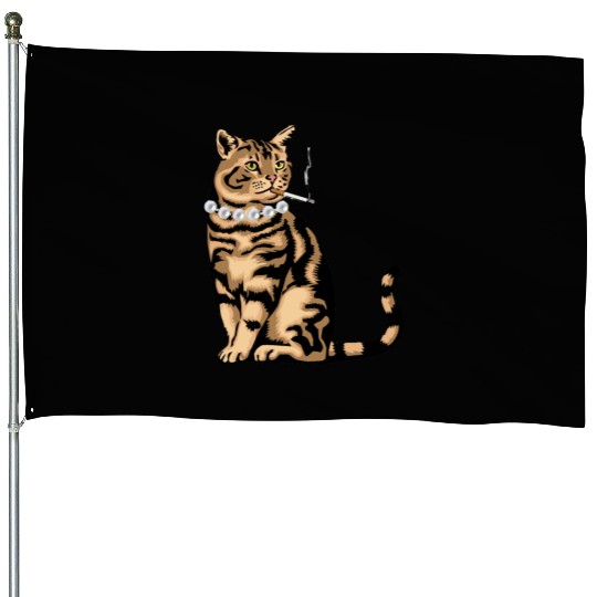 Cat Smoking House Flags