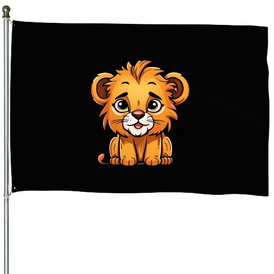 Happy Lion Cub Cartoon Character House Flags