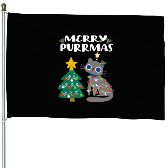 Merry Purrmas - For Christmas Holiday Cat Lovers House Flags