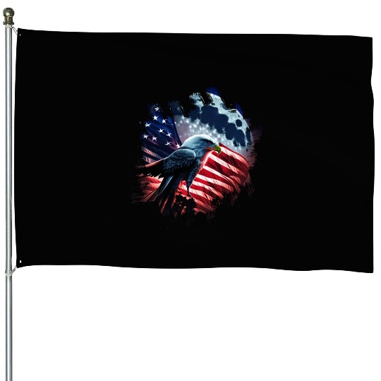 America eagle under Moon with American Flag House Flags