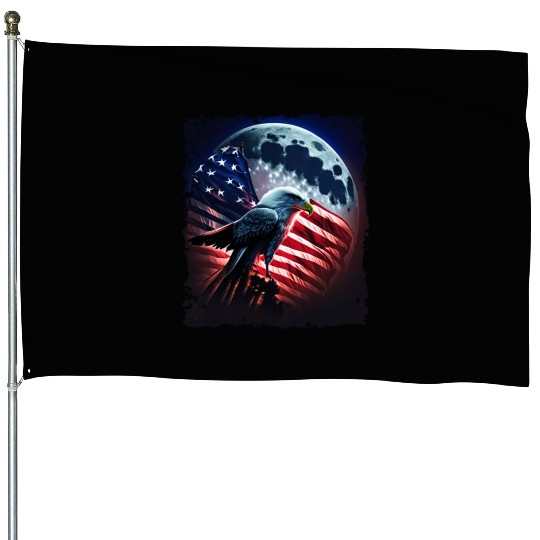 America eagle under Moon with American Flag House Flags