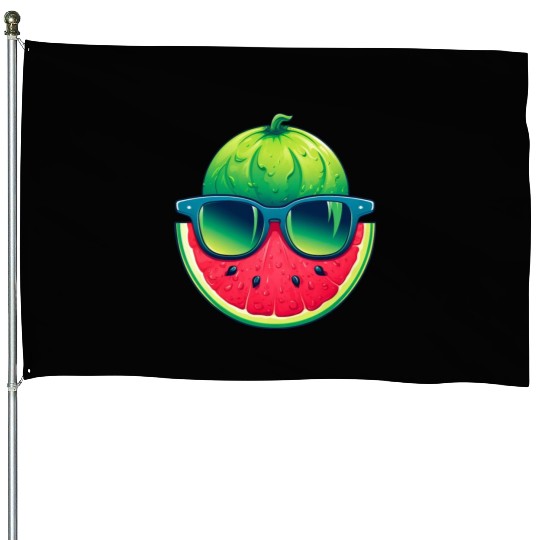 Summery Kawaii Design with Watermelon and House Flags