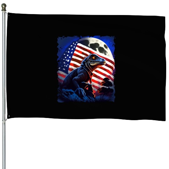 America lizard under Moon with American Flag House Flags
