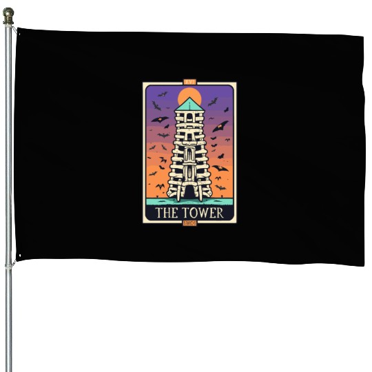 The Tower Tarot Skeleton Halloween Style House Flags
