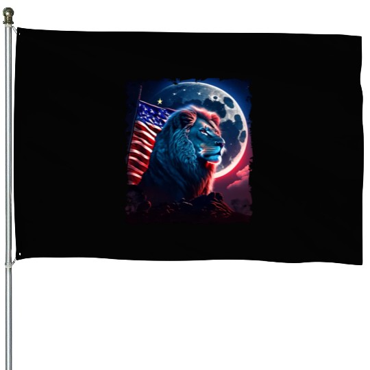America lion under Moon with American Flag House Flags