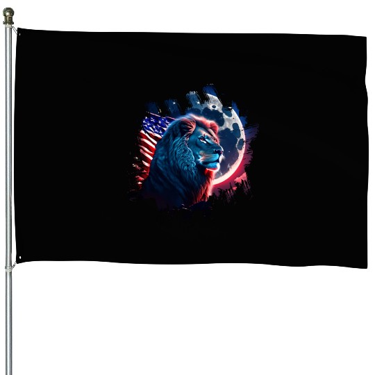 America lion under Moon with American Flag House Flags