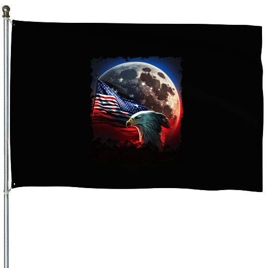 America eagle under Moon with American Flag House Flags