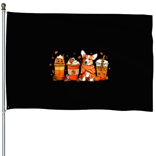 Fall Coffee with Corgi Pumpkin Spice Latte Lovers House Flags