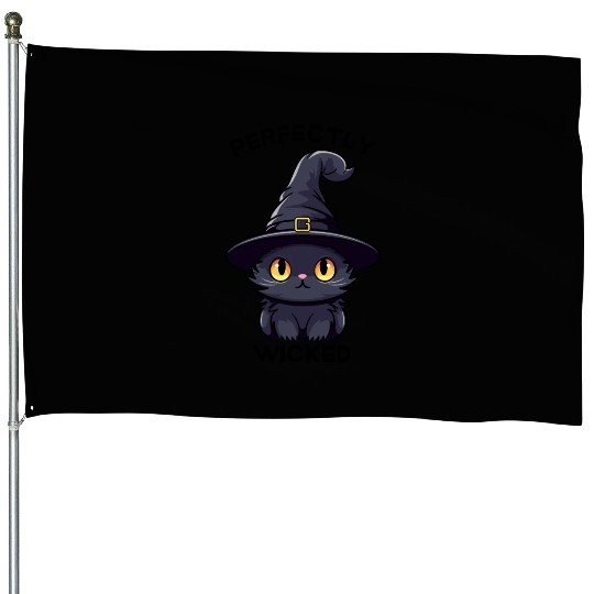Wicked Cat Witch Funny Halloween Witch House Flags