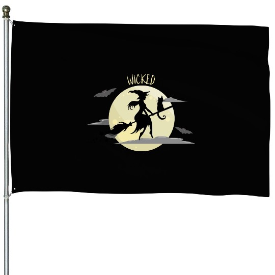 Wicked Cat Witch Funny Halloween Witch House Flags