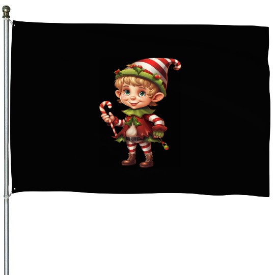 Christmas Elf Candy Cane X-Mas Pajamas Party House Flags