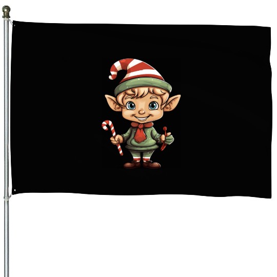 Christmas Elf Candy Cane X-Mas Pajamas Party House Flags