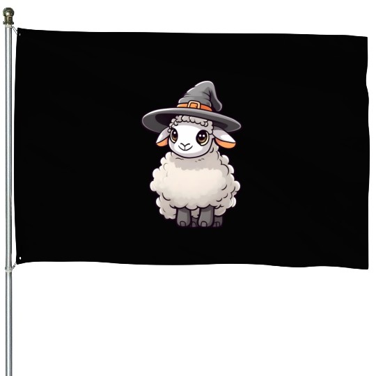Cute Halloween sheep with a witch hat. House Flags