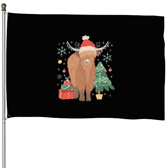 Scottish Highland Cow Christmas Costume House Flags