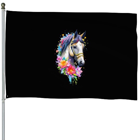 Flower Horse Spring Nature Horse Lovers For Women House Flags